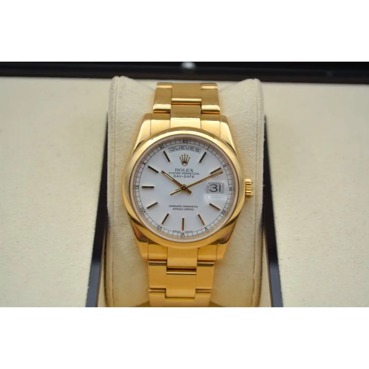 ROLEX DAY-DATE 36 YELLOW GOLD BAGUETTE BLACK DIAL PRESIDENT AUTOMATIC REF: 18238