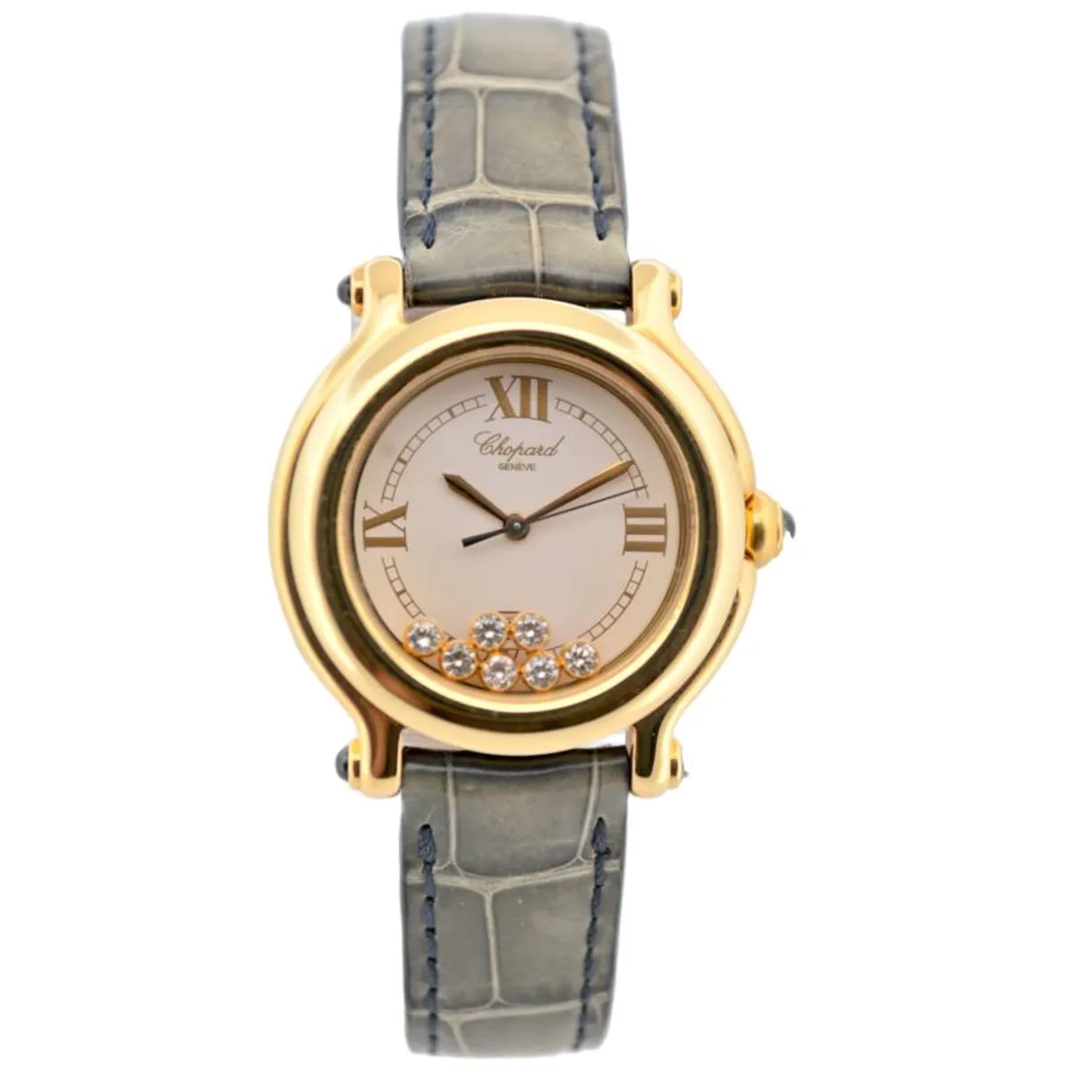 CHOPARD HAPPY SPORT 32 MM YELLOW GOLD 7 DIAMONDS WHITE DIAL QUARTZ REF: 27/6137-23