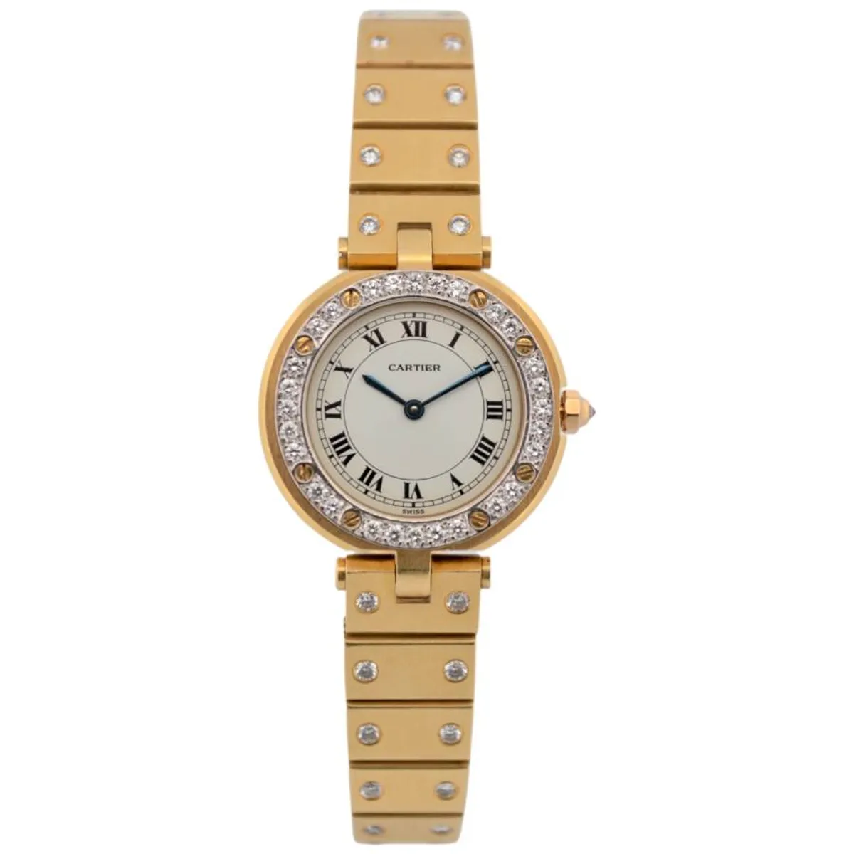 CARTIER SANTOS VENDOME RONDE DE CARTIER 27MM YELLOW GOLD DIAMOND PAVED QUARTZ REF: 8191